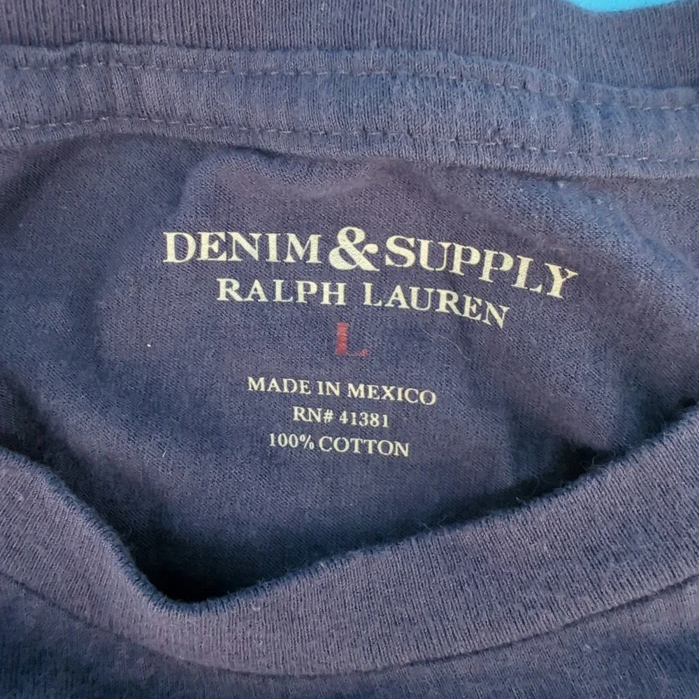 Denim & Supply Ralph Lauren Men Large Graphic Tee Navy Blue Anchor Single Stitch